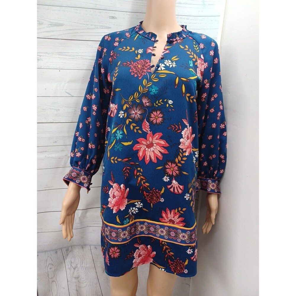 LOFT Women’s Top Tunic Blouse Floral Long Sleeve Petite XXS V Neck Buttons